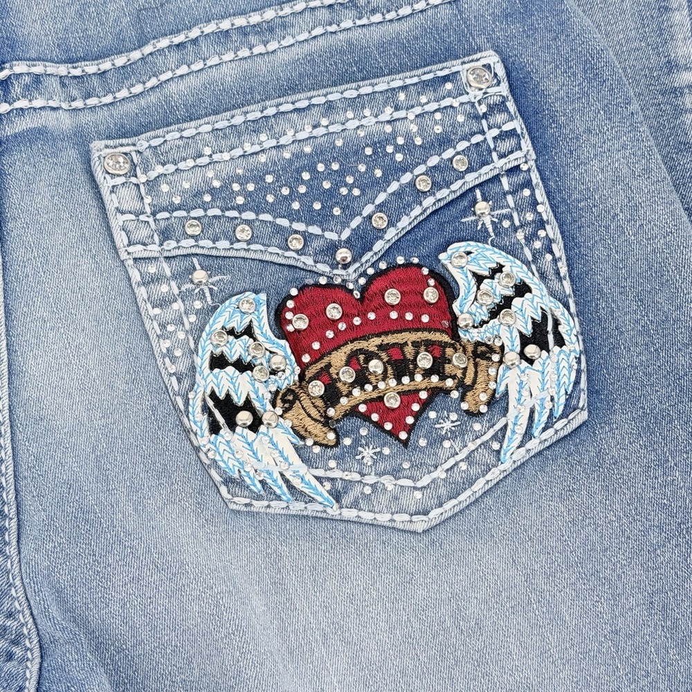SKY Premium Collection Bootcut Jeans Love Heart Wings Rhinestone Bling 11/12 - Picture 2 of 6